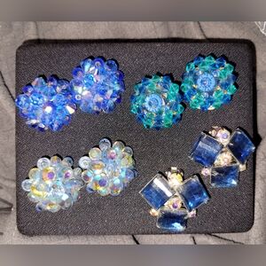 Bundle of Vintage Blue Clip On Earrings